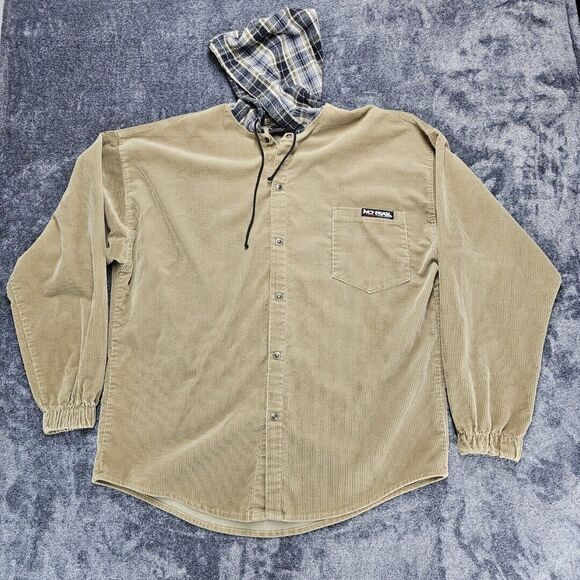 Vintage No Fear Coruroy Jacket Plaid Hood XL 100% Cotton Made in The USA Y2K - Picture 1 of 13